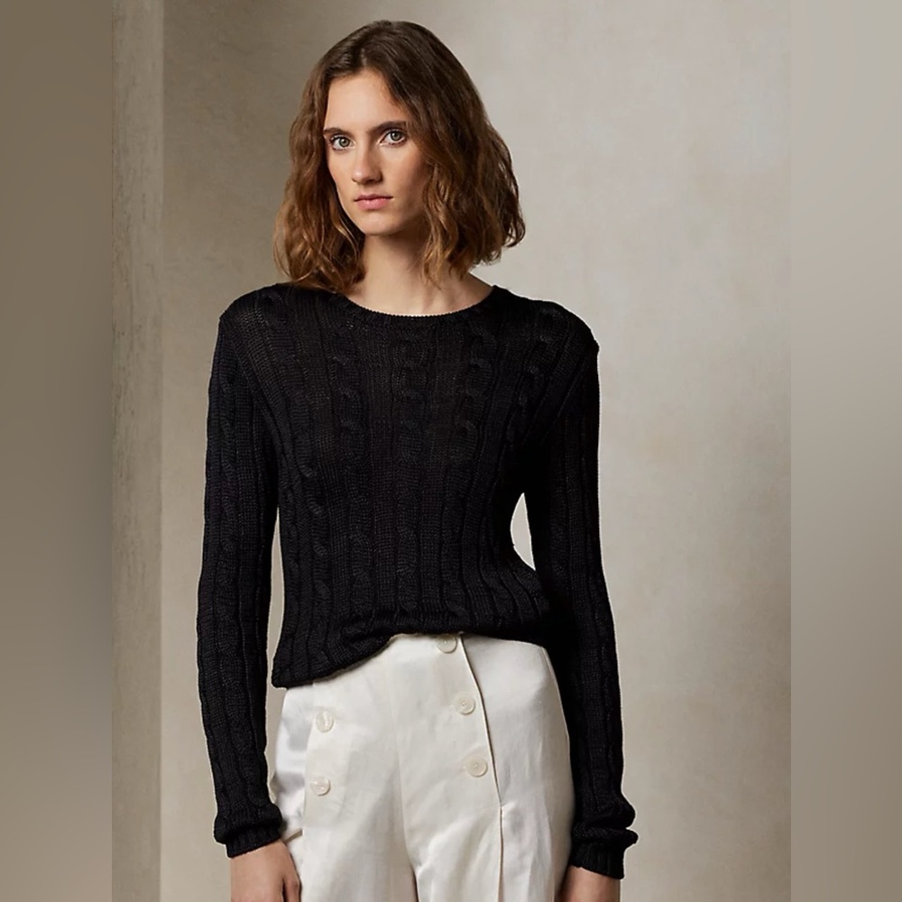 Ralph Lauren Cable-Knit Silk Crewneck Sweater / XS / Black